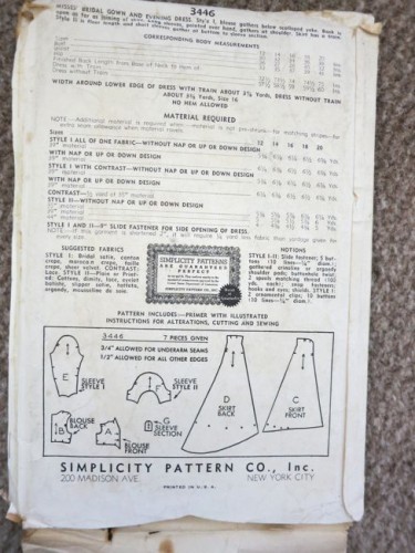 Simplicity 3446 - early '40s wedding dress