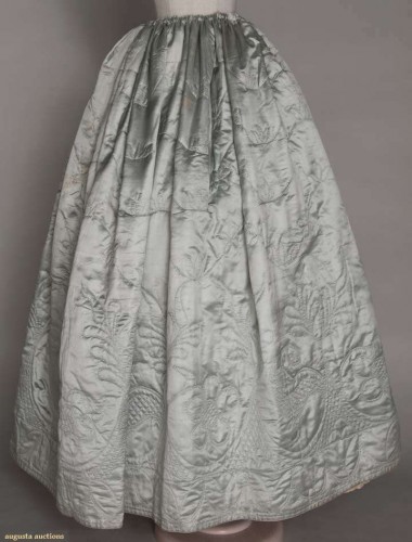 Quilted petticoat, 1770-1780s,  silk satin with cream calamanco lining, Augusta Auctions