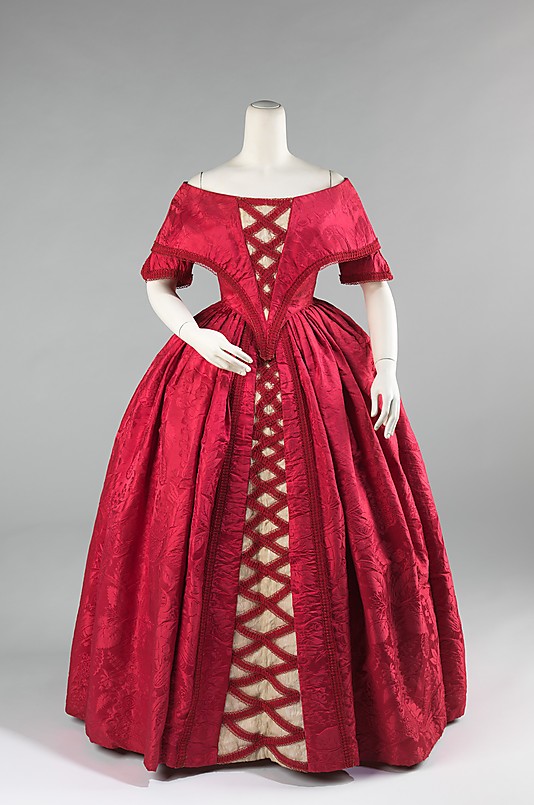 Ball gown, ca. 1842 (fabric 1740s), British, silk, cotton, Metropolitan Museum of Art