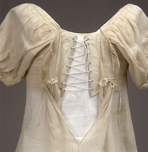 Gown (detail of interior fastening), Denmark, 1817, Tidens Tøj