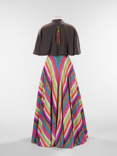 "Alimony" dress worn with "Misadventure" cape, Elizabeth Hawes (American, 1903–1971), 1937, American, silk, wool, Metropolitan Museum of Art