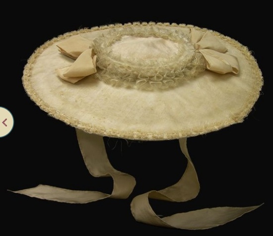 Bergere Hat 1760-1785 English, silk over straw, replaced ties, Colonial Williamsburg