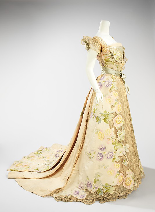 Evening dress, House of Worth, Jean-Philippe Worth, 1902, French, silk, rhinestones, metal, Metropolitan Museum of Art
