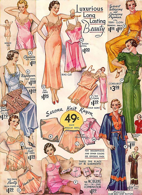 Pyjamas and lingere in rayon, 1934