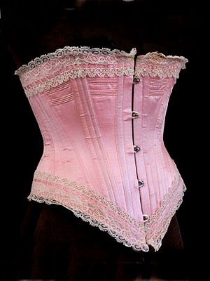 Pink satin corset, c.1890, Vintage Textile