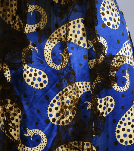 Afternoon dress of printed silk satin (detail), ca 1902, via Whitakers Auctions