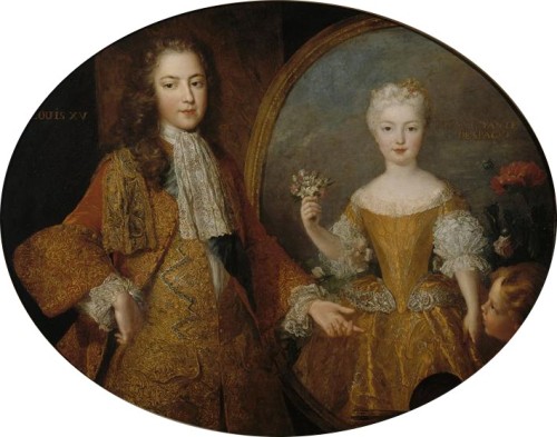 Alexis Simon Belle (1674–1734) , Portrait of Louis XV as a child pointing to a portrait of his fiancée the Infanta Mariana Victoria of Spain, circa 1723