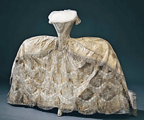 Sofia Magdalena’s wedding gown, robe de cour, worn at the wedding at the Palace Church November 4, 1766.