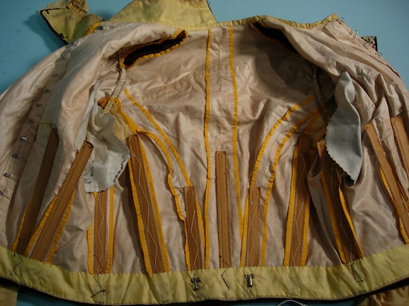 Bodice of Yellow Silk Crepe and Brown Velvet with Embroidery, 1897-8, Antique Textile