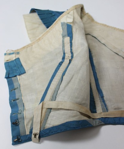 Dress of French Blue with Wide Gray Stripes Silk Taffeta with Two Bodices C 1860, via eBay