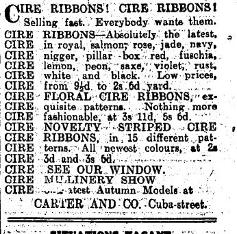 Cire ribbons, Evening Post, 31 January 1922