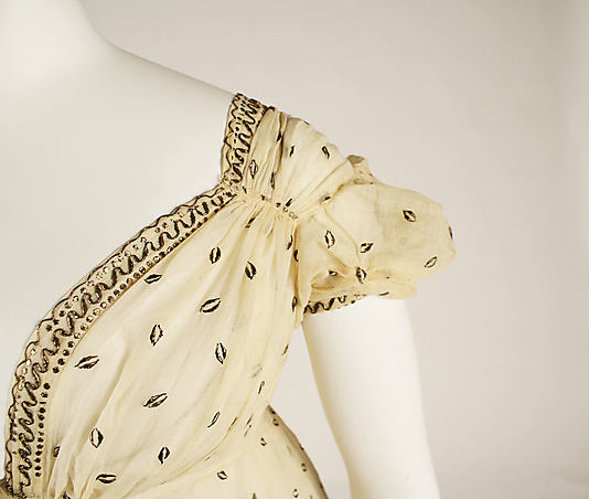 Evening dress, ca. 1810, French, cotton, metallic thread, Metropolitan Museum of Art, 1976.137.1