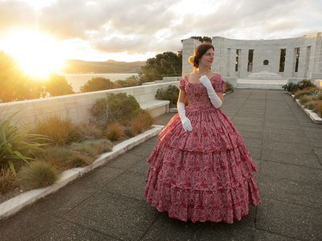 1850s raspberry swirl ball dress thedreamstress.com