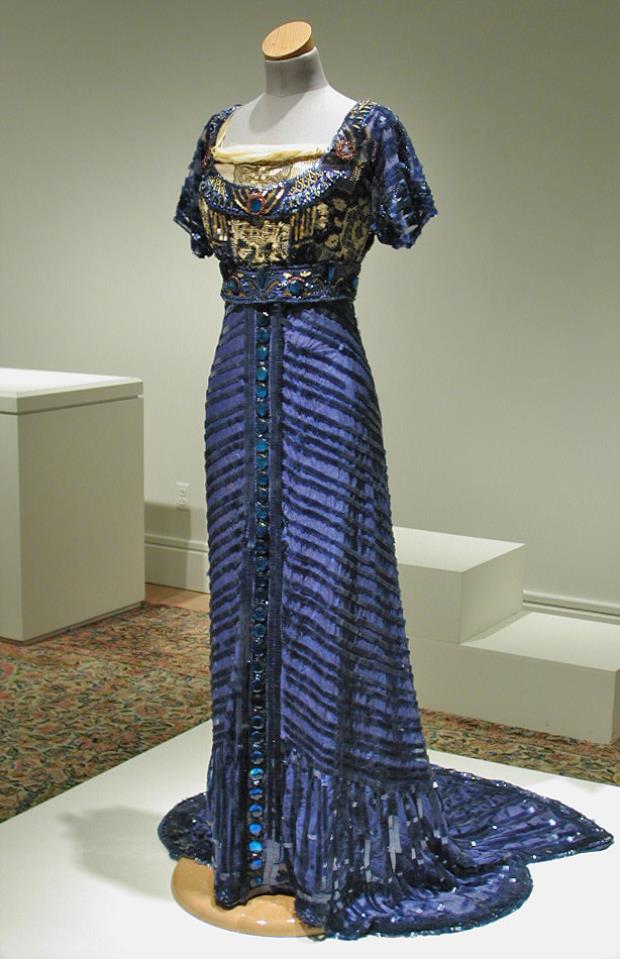 Evening Dress, 1909, Callot Soeurs, Paris, Silk mesh embellished with celluloid sequins and paste gems, Gregg Museum of Art & Design, 2003.014.208