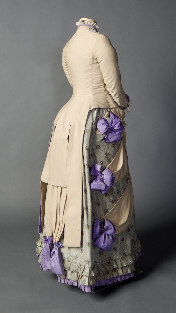 Two piece day ensemble in beige, pale green, and purple, ca. 1882-1885, Smith College Historic Clothing Collection, 2008.6.1
