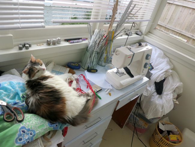 My messy sewing space, thedreamstress.com