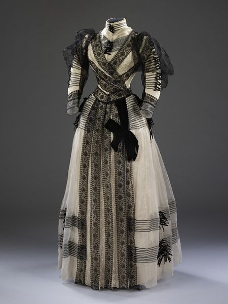 Dress, Paris, France, 1889-1892, Sara Mayer & A. Morhanger (designer), Figured silk overlaid with chiffon, velvet ribbon, machine lace, velvet, Victoria & Albert Museum, T.270&A-1972
