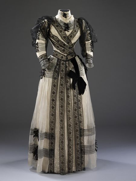 Dress, Paris, France, 1889-1892, Sara Mayer & A. Morhanger (designer), Figured silk overlaid with chiffon, velvet ribbon, machine lace, velvet, Victoria & Albert Museum, T.270&A-1972