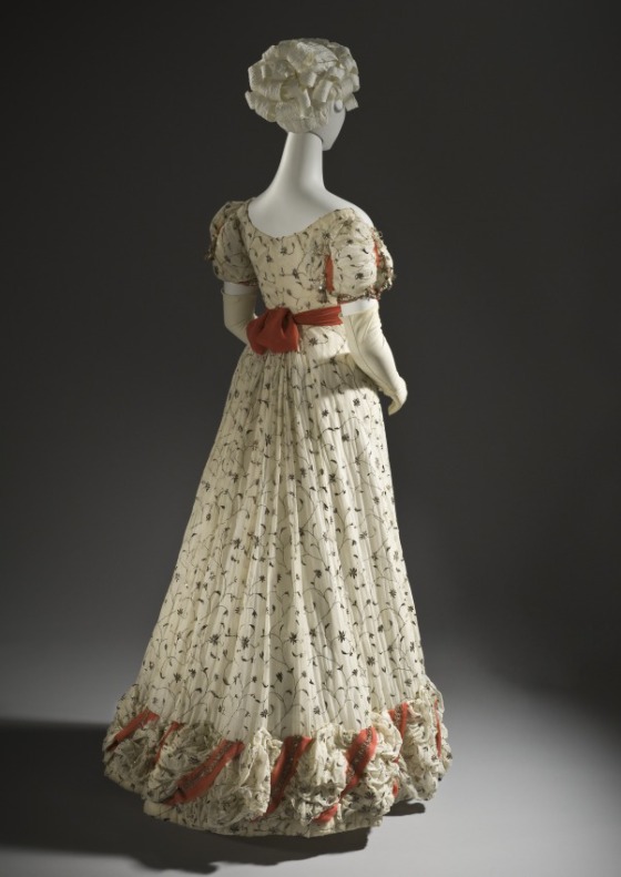 Woman's Ball Gown, England, circa 1820, Cotton plain weave with metallic thread embroidery and silk ribbons with metallic passementerie and tassels, LACMA, M.2007.211.734