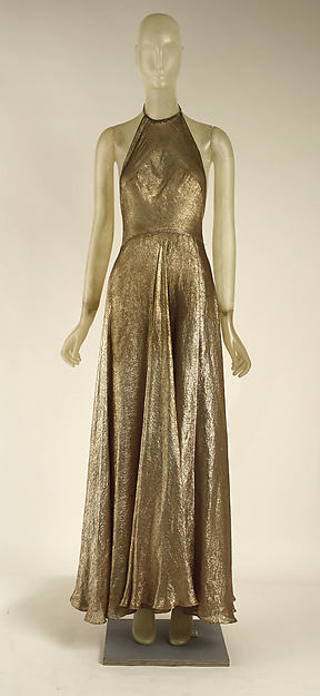 Evening dress, Madeleine Vionnet (French, Chilleurs-aux-Bois 1876—1975 Paris), 1939, French, cotton, metallic, Metropolitan Museum of Art, C.I.52.24.2a, b