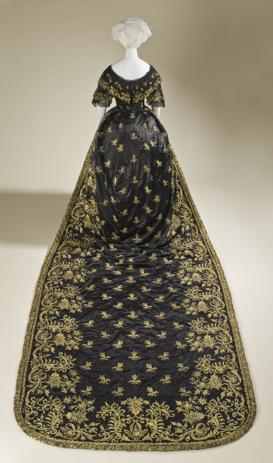 Court Dress and Train, Portugal, circa 1845, Silk satin with metallic-thread embroidery and silk net (tulle) trim, LACMA, M.2007.211.941a-e