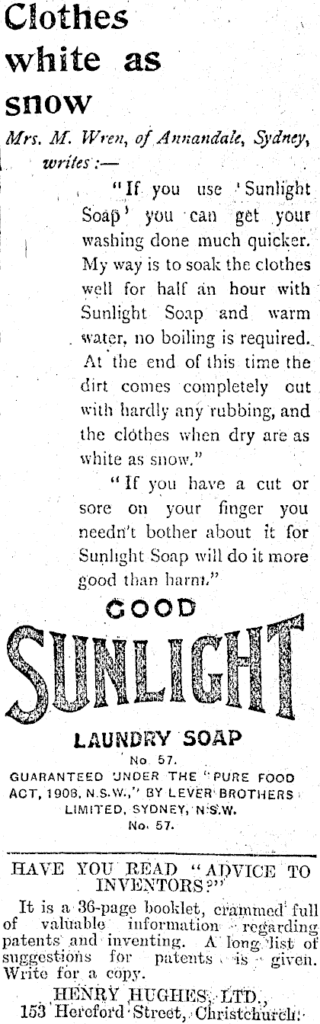 Sunlight Soap, Advertisement, Ashburton Guardian, 19 October 1912, Page 3
