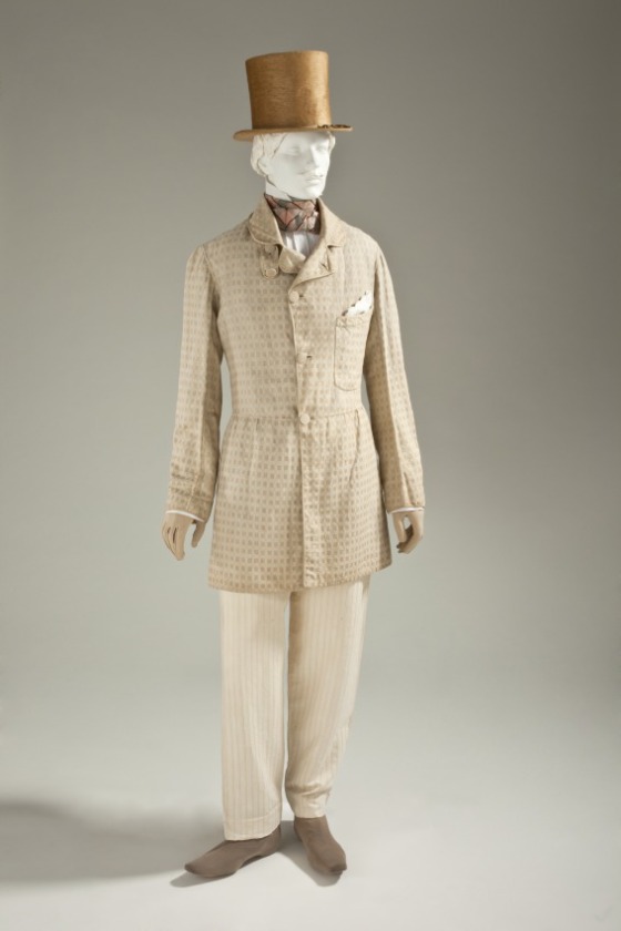 Man's Frock Coat, Europe, circa 1845, Cotton plain weave with supplementary warp-float patterning, LACMA, M.2007.211.61