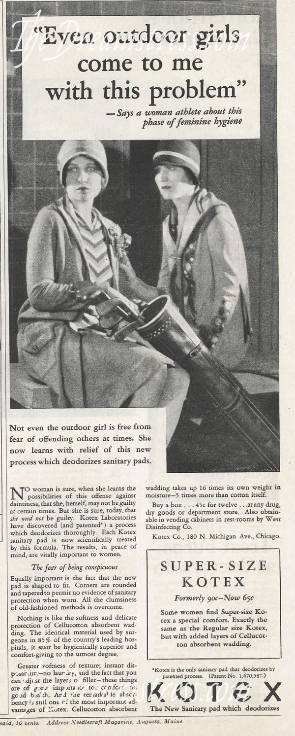Kotex advertisement, 1929, thedreamstress.com