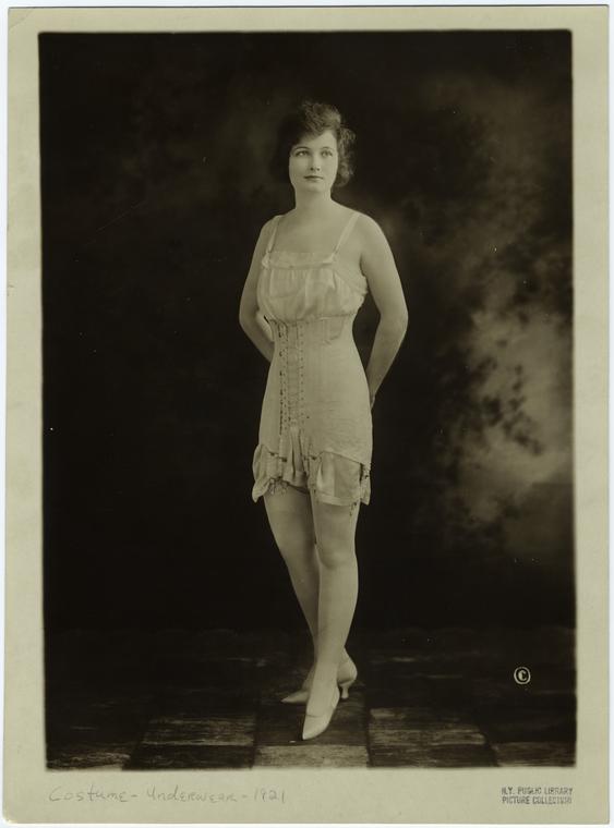 Woman modelling a corset, Ca. 1921, NYPL digital collection - The