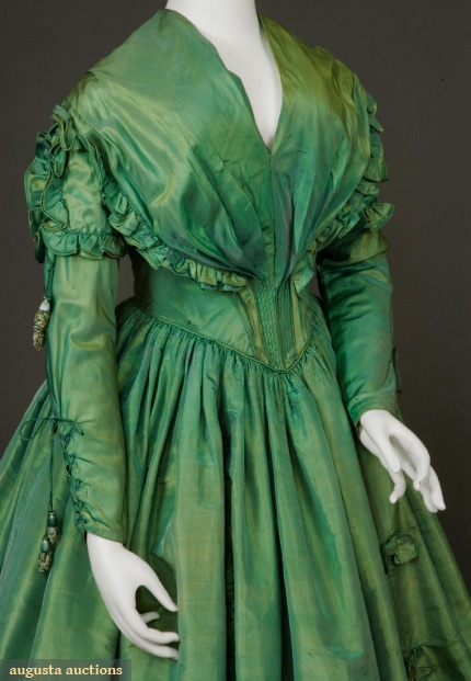 Dress of green changeable silk, 1840s, sold at Augusta Auctions in the Tasha Tudor Historic Costume Collection Sale, Nov 2007