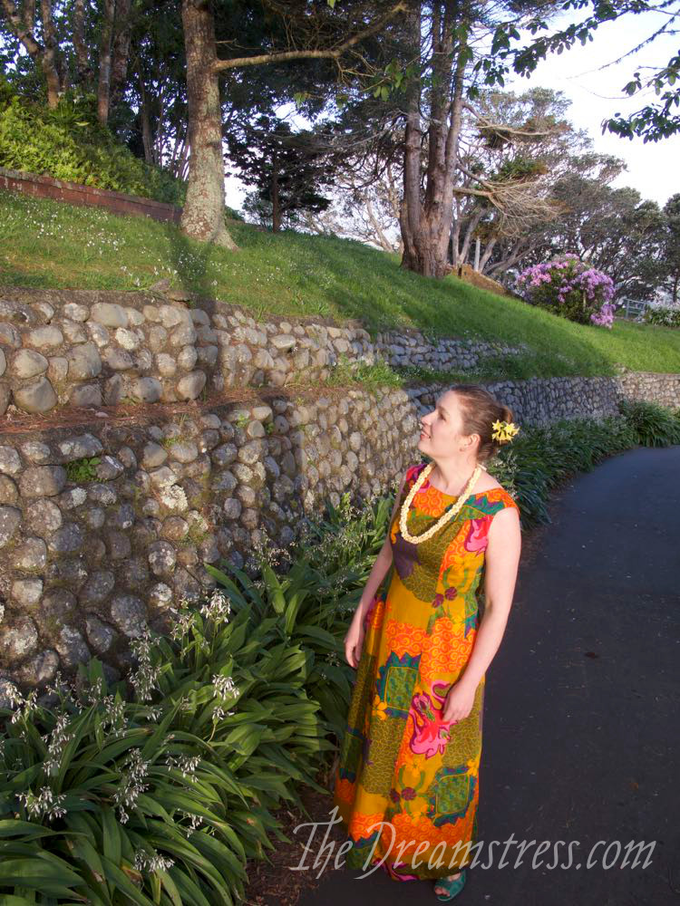 Vintage 1960s Watteau-backed Hawaiian Dress thedreamstress.com