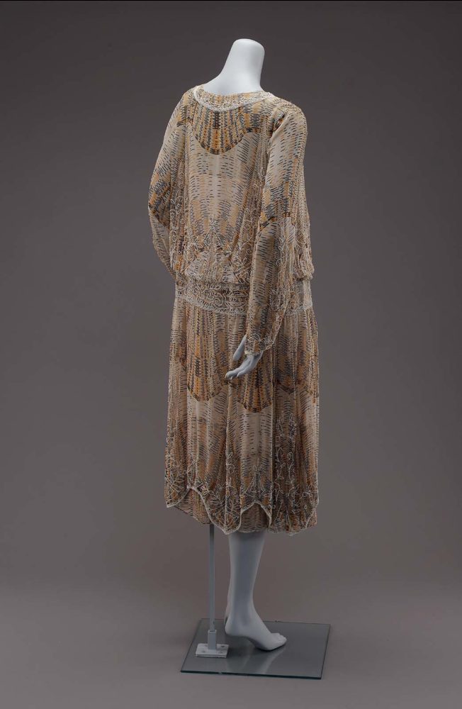 Dress, American About 1926, Silk plain weave (chiffon), printed and embroidered with glass beads, Museum of Fine Arts, Boston, 52.236