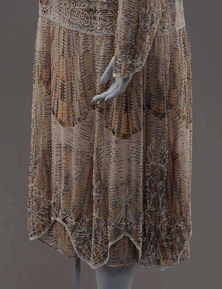 Dress, American About 1926, Silk plain weave (chiffon), printed and embroidered with glass beads, Museum of Fine Arts, Boston, 52.236