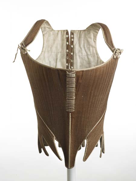 Corset (stays) brown cotton twill, 1780-1795, Museum of London, 49.91:1,