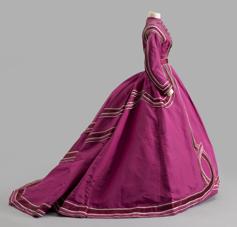 Day dress, 1867, Marie and Josephine Virfolet, New York City, Ribbed silk, silk satin, glass seed beads, Albany Institute of History & Art, 1972.95.7