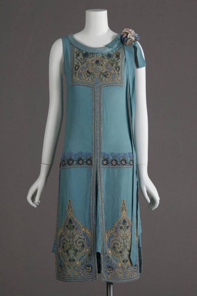 Wedding dress, 1927. Silk crepe, glass beads, metallic thread embroidery. Maker unknown. Gift of Robert C. Woolard. 1991.408a, Sponsored by Laura Barnett Sawchyn, Chicago Historical Society