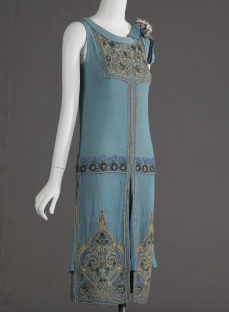 Day dress, 1925 . Printed silk crepe, metallic thread by Gabrielle