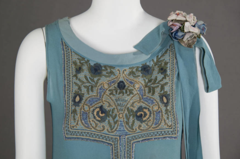 Wedding dress, 1927. Silk crepe, glass beads, metallic thread embroidery. Maker unknown. Gift of Robert C. Woolard. 1991.408a, Sponsored by Laura Barnett Sawchyn, Chicago Historical Society