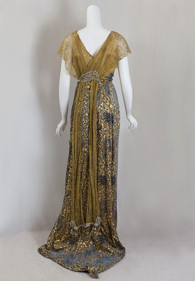 Devoré velvet evening dress trimmed with metallic lace, c.1910 sold by VintageTextile.com