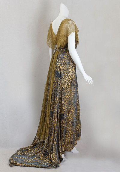 Devoré velvet evening dress trimmed with metallic lace, c.1910 sold by VintageTextile.com