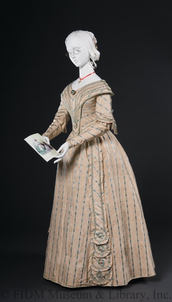 Day dress, 1841-42, silk, metal, crinoline, FIDM Museum, 2010.5.23A-D