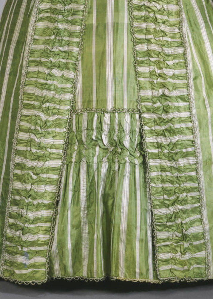 Robe Ã  la franÃ§aise with attached stomacher and matching petticoat French, c. 1770-1780, silk, imported from China, with silk trim, Philadelphia Museum of Art 1981-9-2a,b
