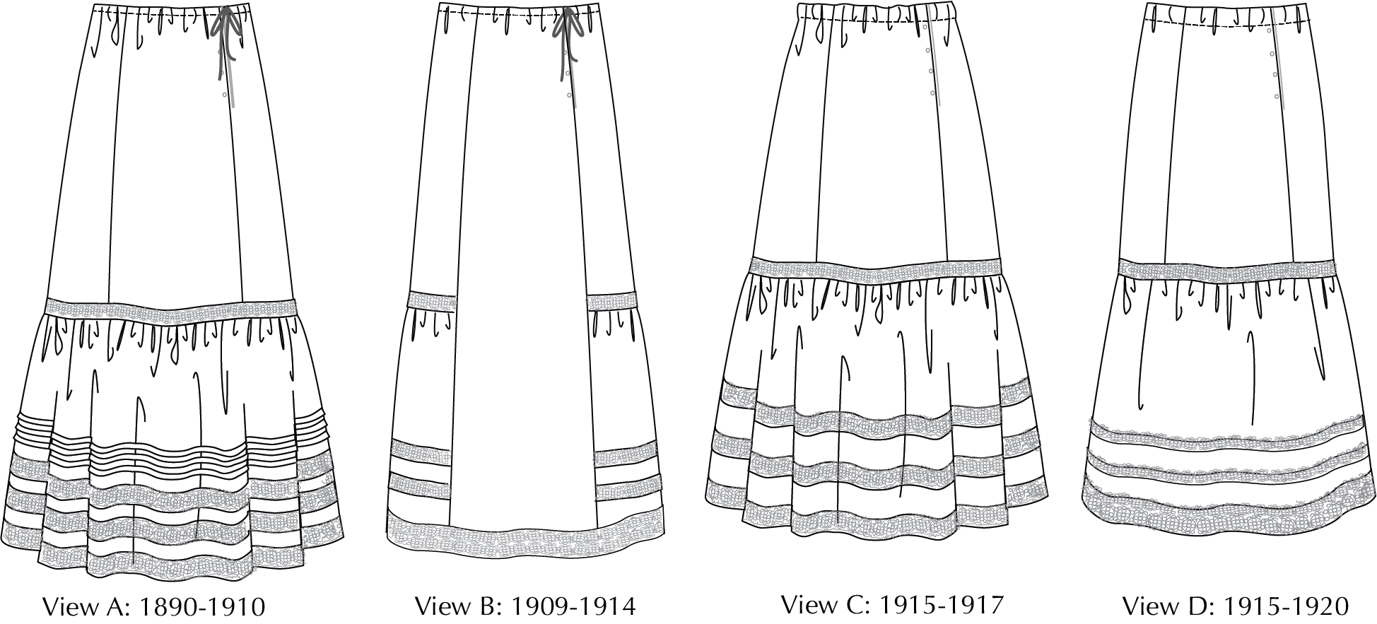 Scroop Petticoat Line Drawings
