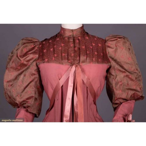 Aesthetic movement tea gown, c. 1895, silk yoke and sleeves, wool body ...