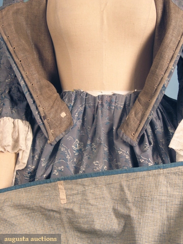 Dress, blue silk brocade, c. 1775-1790, Augusta Auctions, Lot- 287 April 2009 Vintage Fashion and Textile Auction New York City