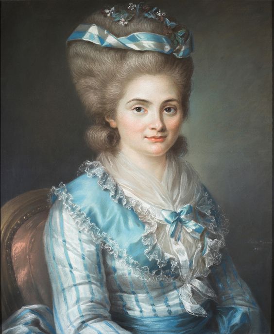 La Jeune Dame en robe bleue, the cover image, is a portrait of an unknown sitter by Adélaïde Labille-Guiard (1749–1803), pastel on paper, 622x510 mm, signed and dated 1780 private collection