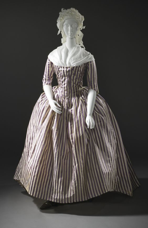 Woman’s Dress (Robe à l’anglaise), Unknown, France, 1785-1790, Costumes, Silk twill and silk plain-weave stripes LACMA