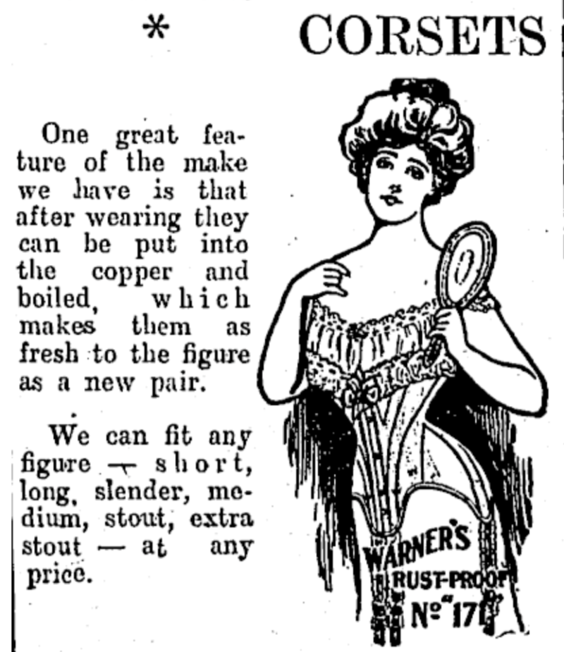 A Warner's Rustproof corset advertised in the Poverty Bay Herald, 9 April 1907