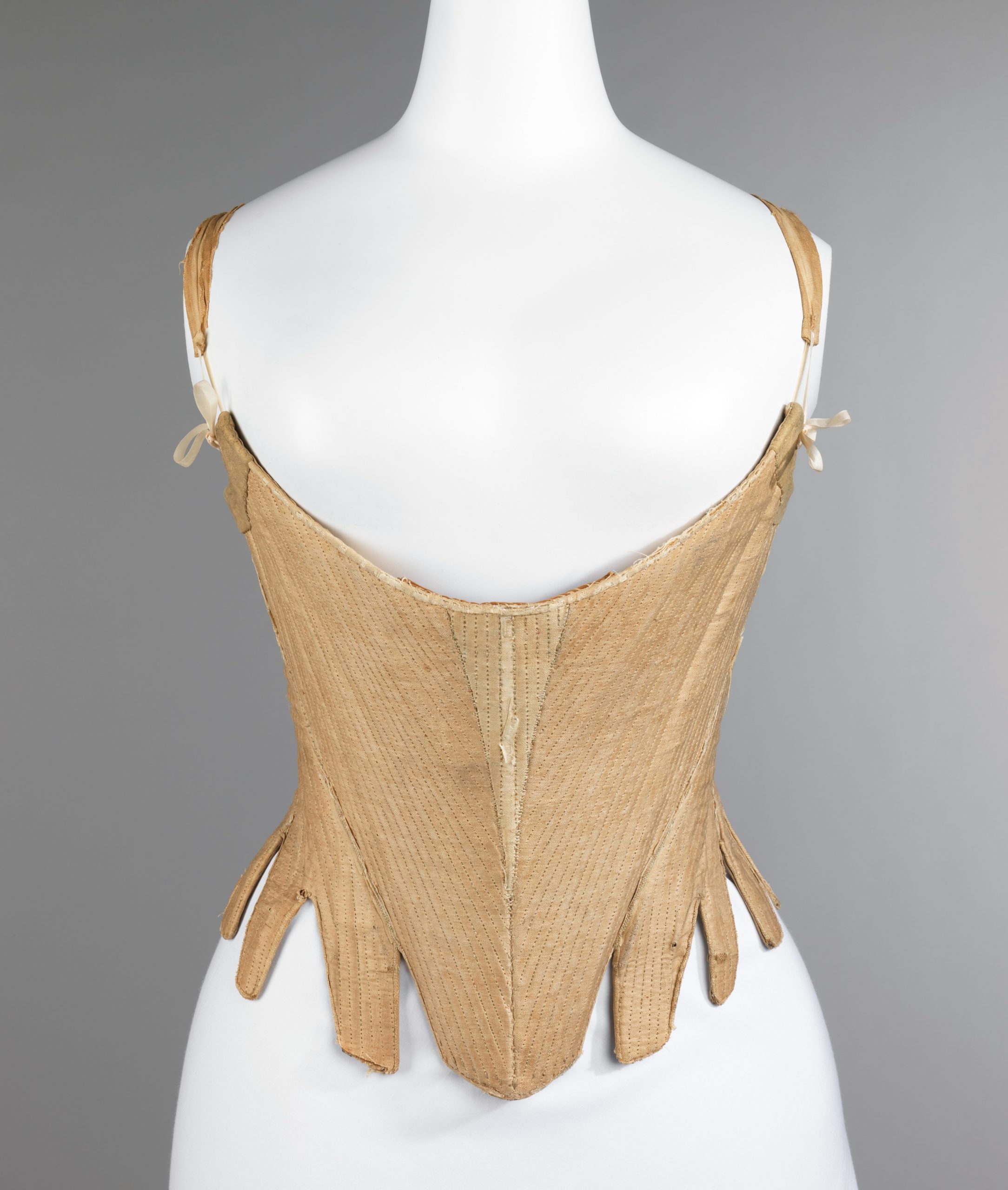 Corset (Stays), 1740–60, American, linen, leather, whalebone