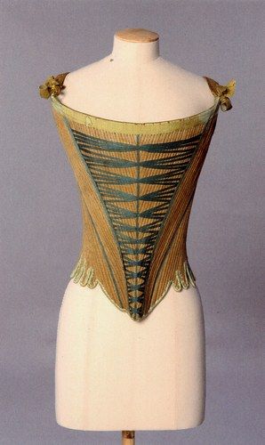 Corset (stays) with green thread trimming, ca. 1755